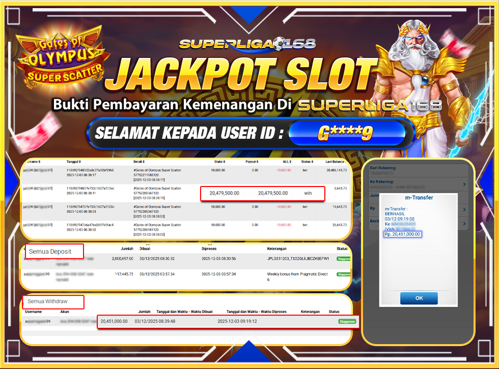 SUPERLIGA168 JACKPOT GATES OF OLYMPUS SUPER SCATTER Rp.20,451,000,LUNAS